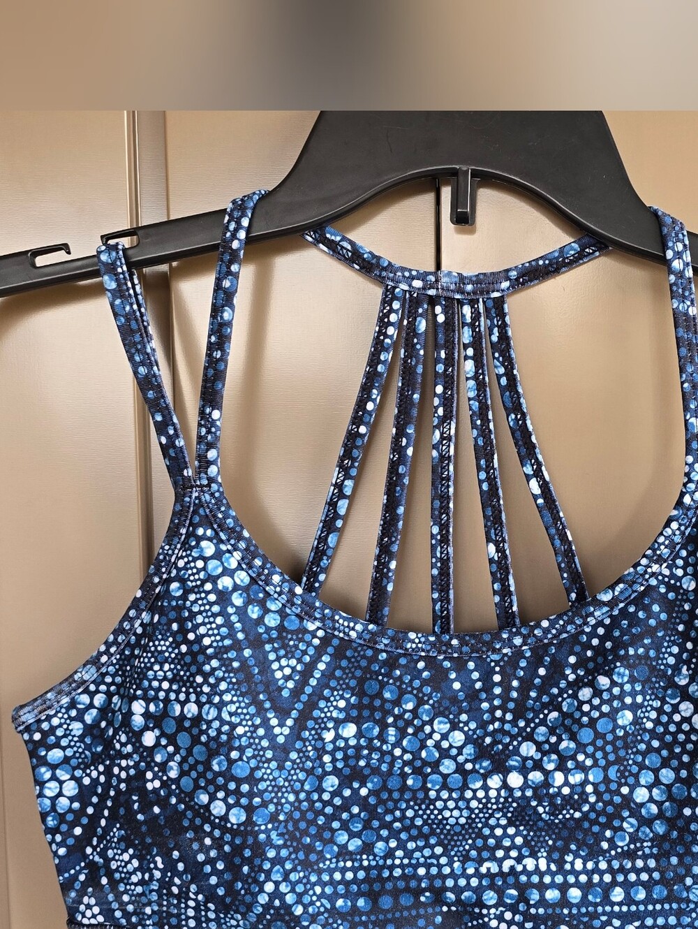 GAIAM Blue Dot-Print Strappy Back Sports Bra